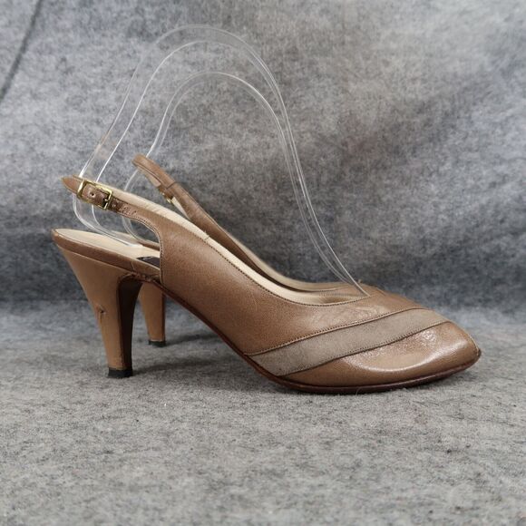 Bally Shoes Womens 7 Slingback Pump Peep Toe Heels Leather Fashion Classic Retro - Picture 16 of 16